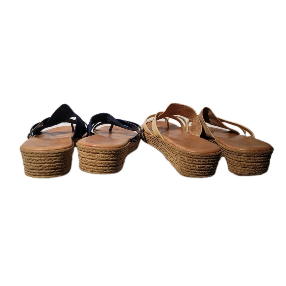 2 Pair Italian Shoemakers Womens Size 6 Thong Sandals Flip Flop Blue & Brown - Picture 4 of 7
